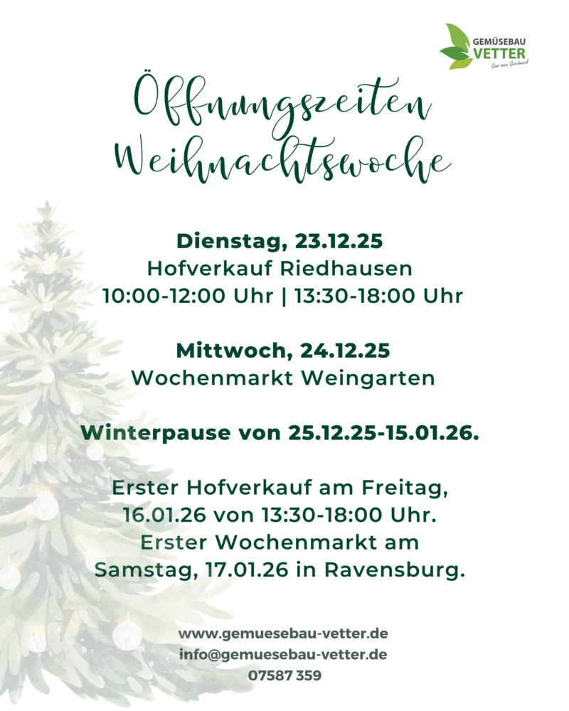 Öffnungszeiten Weihnachtswoche